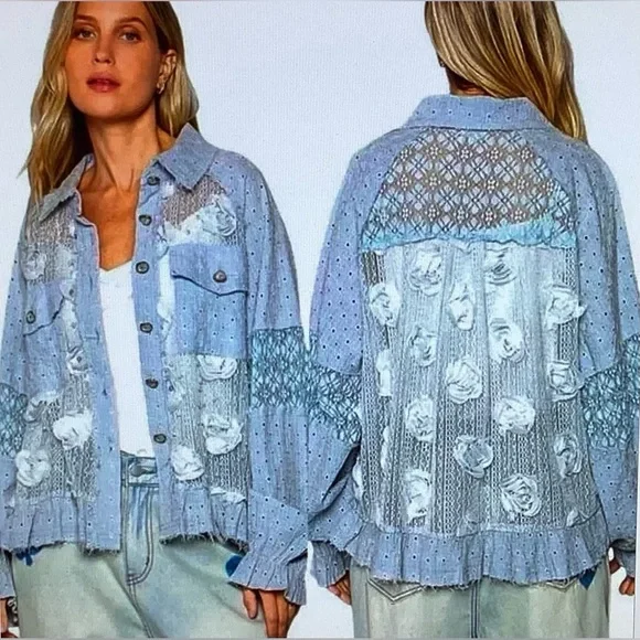 POL Blue Roses and Lace Jacket - Picture 3 of 5